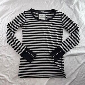 Poof Excellent Grey & White Striped Scoop Neck Long Sleeve Shirt Women's Sz L